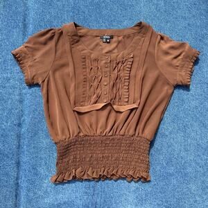 y2k XOXO beaded cinched ruffle blouse